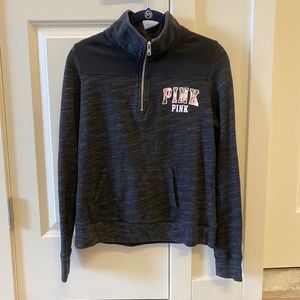 PINK Black/Grey Marled Quarter Zip Sweatshirt
